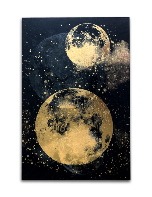 Light Up Moon Painting on Black Canvas