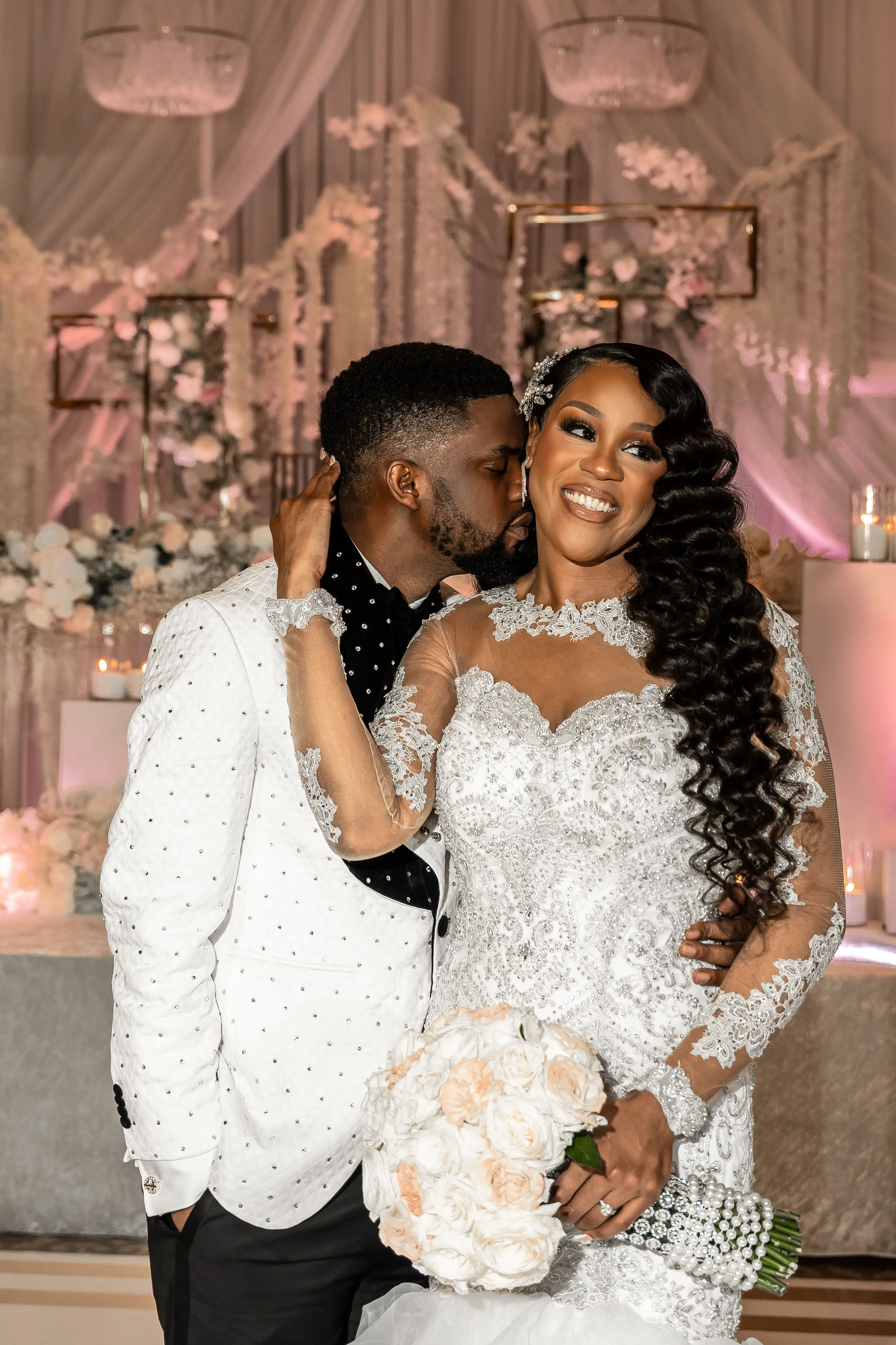 African bride and groom share a sweet moment together during their portrait session in Atlanta.