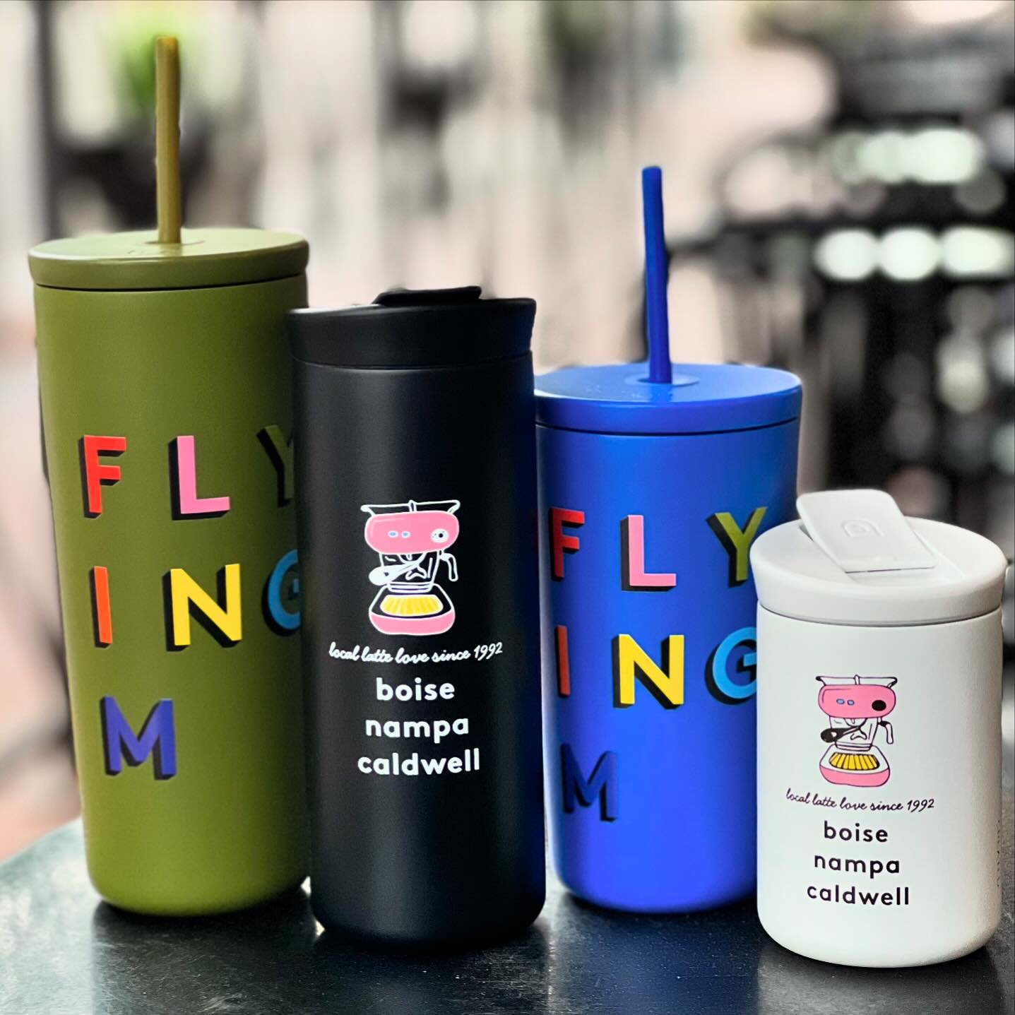 New Flying M Travel Mugs and Cold Cups are in stock now! They&rsquo;re stainless steel, double walled and vacuum insulated to keep your drink hot or cold! ❤️ #flyingmboise #flyingm #downtownboise