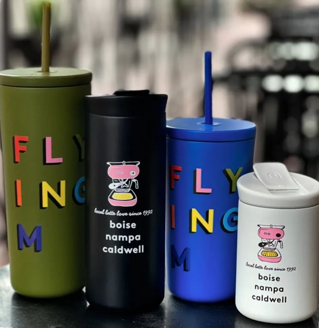New! Flying M cold tumblers and nomad mugs! Vacuum insulation, BPA free, double walled with a ceramic interior-- the creme de la creme of to-going! #flyingm #flyingmboise #flyingmnampa #flyingmcaldwell