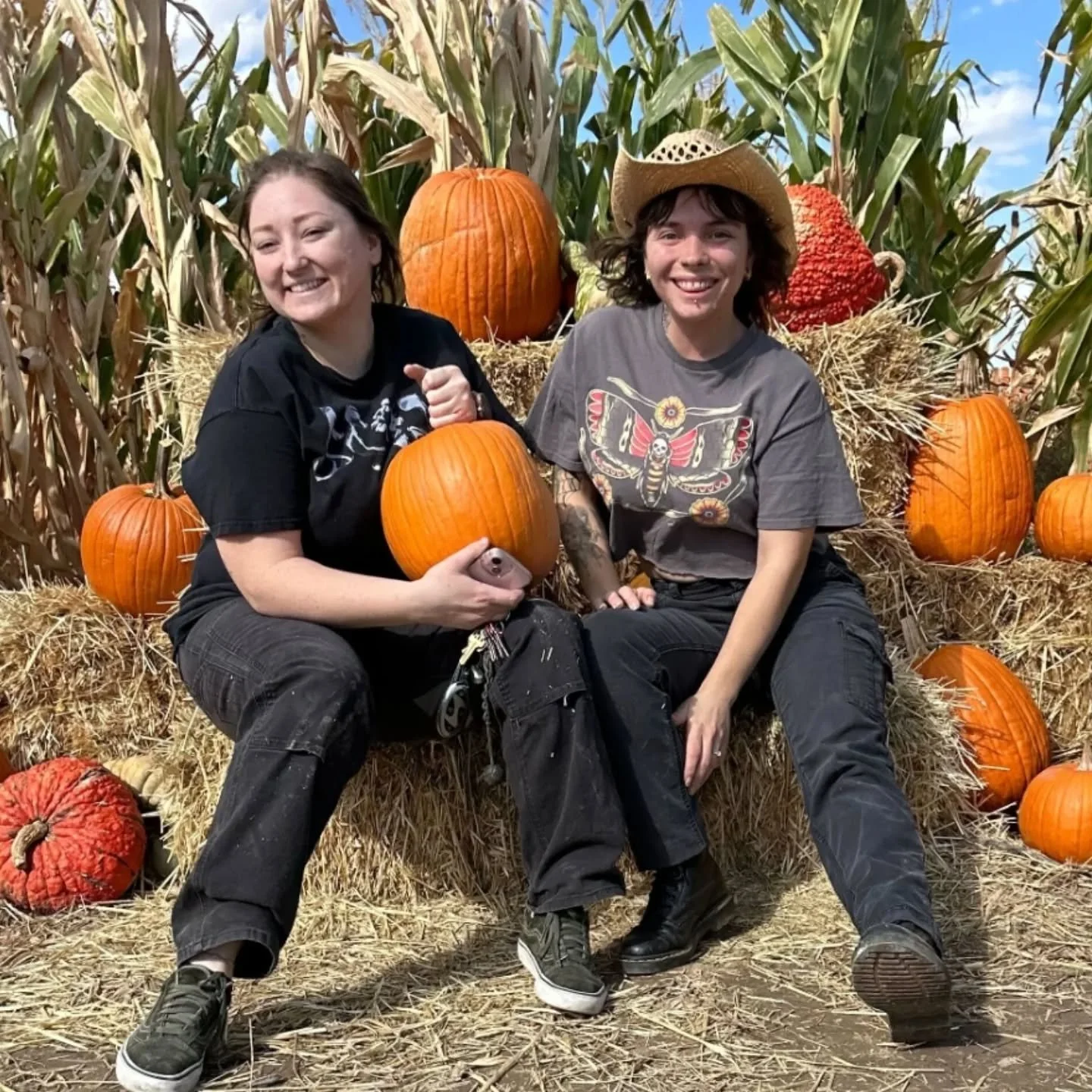 Kaitlyn and Hannah made a scarecrow! What should we name him? Kaitlyn said &quot;Steve&quot; 😂 He will be hanging out at the M all month, come get that photo op! #flyingm #downtownnampa