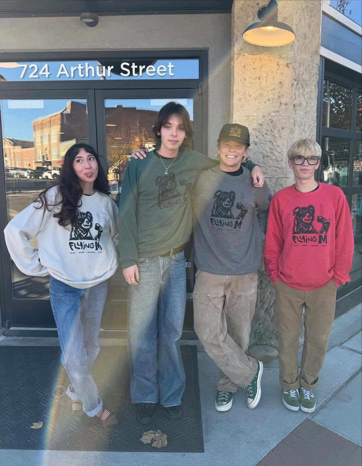 New M merch by local artist &amp; @flyingmcoffeeboise barista, Luke Derosiers! ⭐️ We got cozy bear crew necks &amp; mugs with the sweetest, wrap around design available in multiple colors (at all 4 shops). Come &amp; get em! 🐻