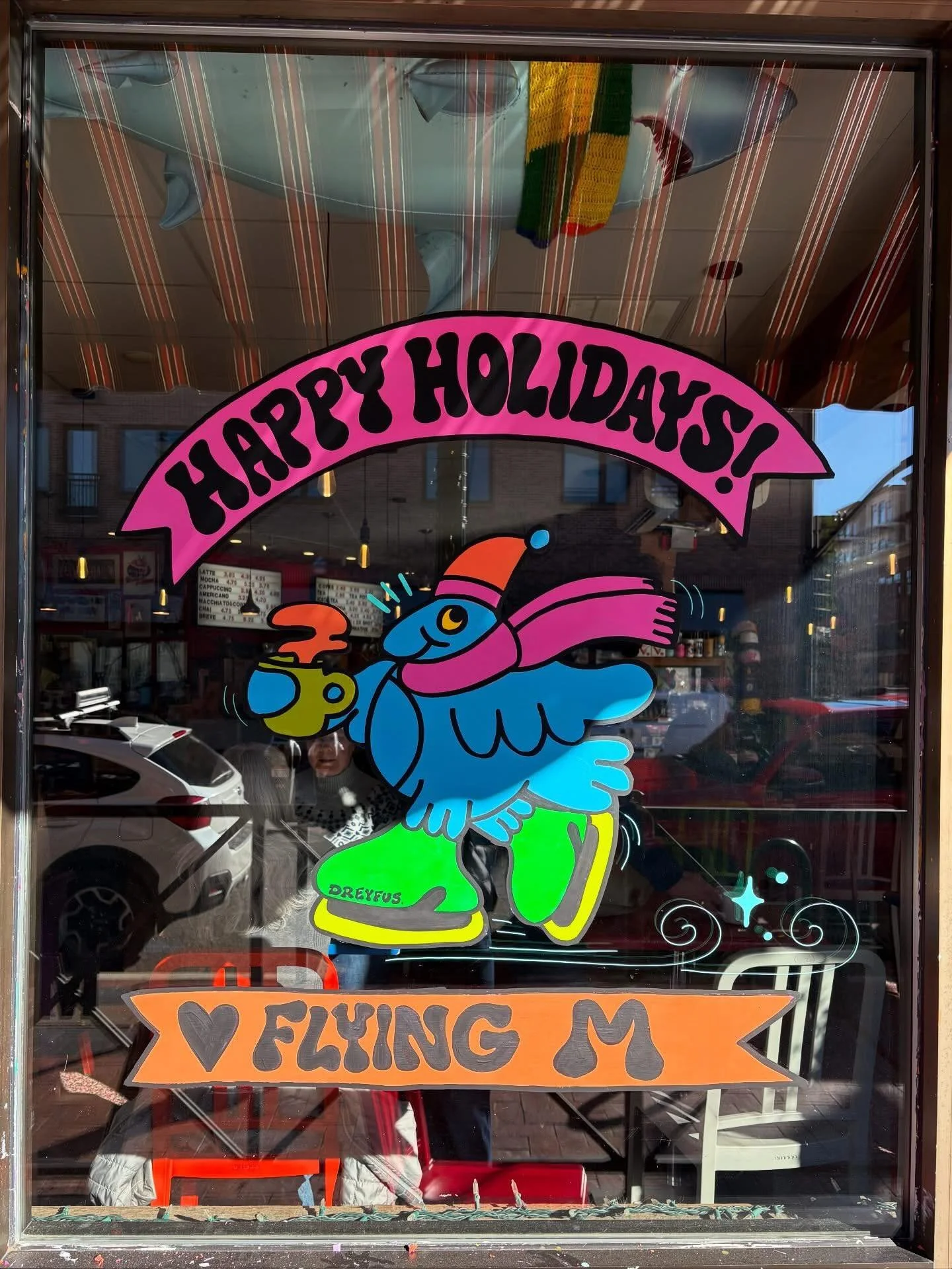 Stop by and check out our Holiday Windows by @dreyfus.art ! As usual, they&rsquo;re amazing!! 🎄 #flyingmboise #flyingm #downtownboise