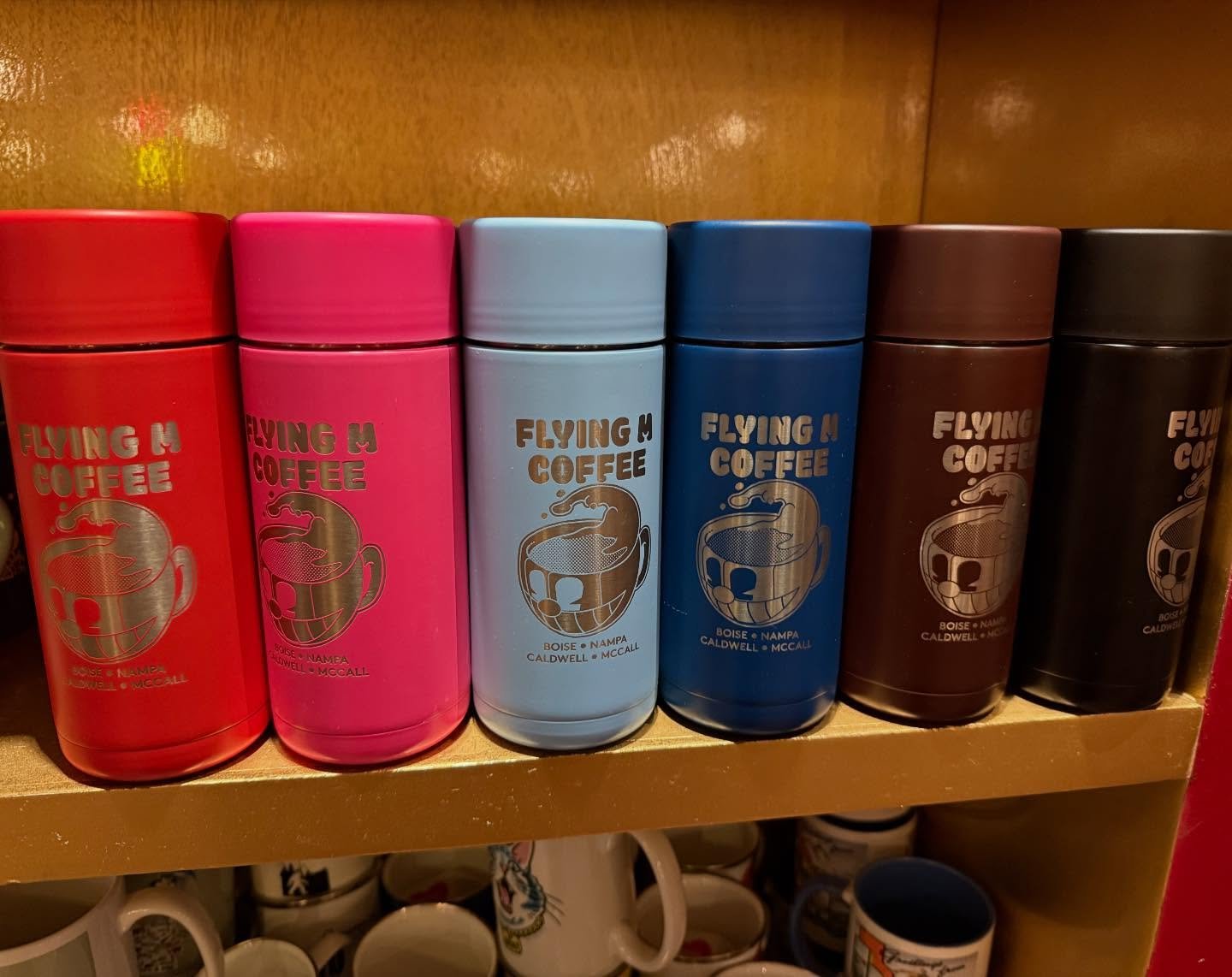 New custom @frankgreen_official Flying M tumblers, designed by @flyingmcoffeemccall owner @candisredfield.art are in the house! Perfect gift or a treat for yourself! ✨ #flyingm #flyingmboise #downtownboise