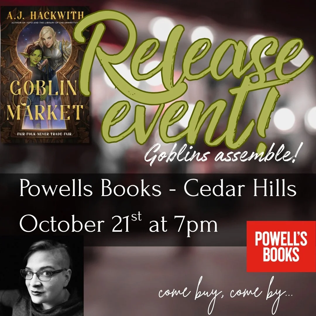 HEY #PDX BOOK GOBLINS. On October 21st, we are celebrating the book release of GOBLIN MARKET at @powellsbooks Cedar Hills Crossing store! There will be freebies, signings, and authorial goblinfoolery. Please join me! #portlandor #portland #newbooks #