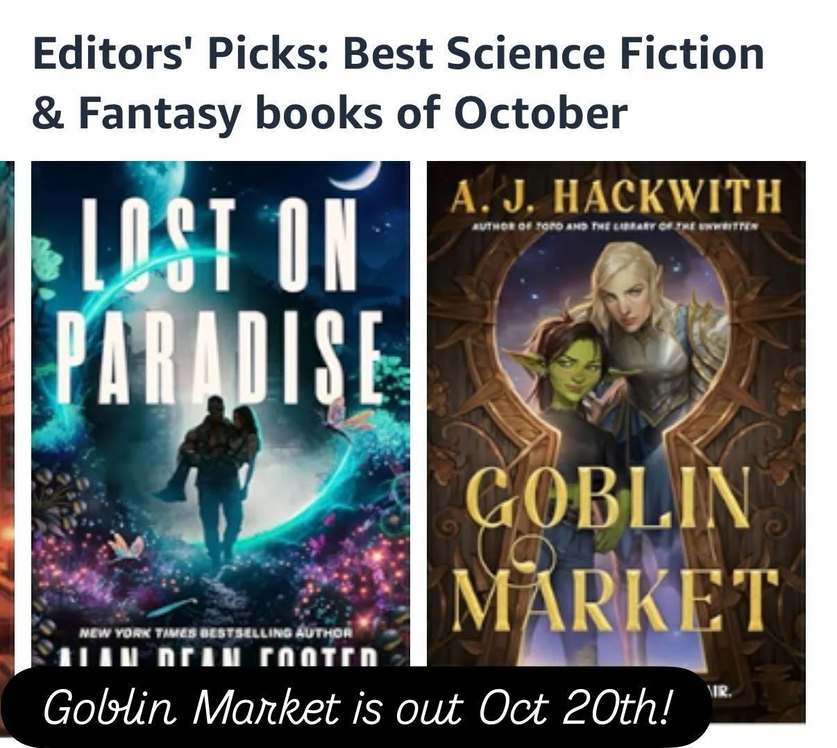 Thrilled that @amazonbooks picked GOBLIN MARKET as one of the best SF&amp;F releases for October! Less than a week away from release now&hellip;👀