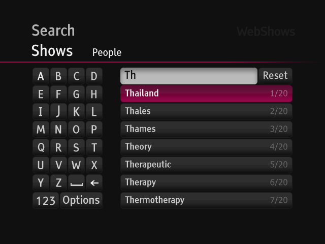 WebShows search keyboard