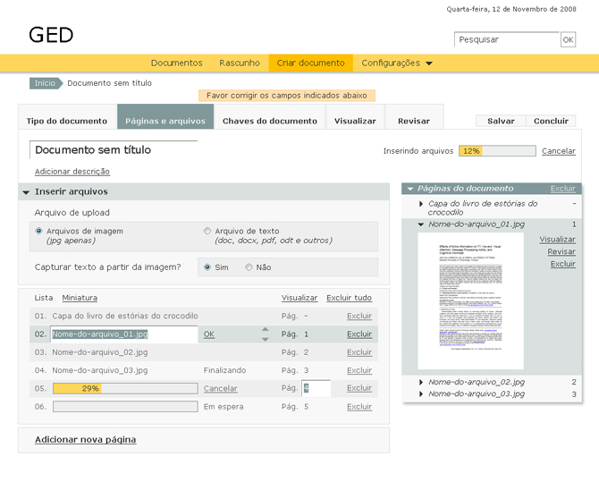 Ged document upload and archives