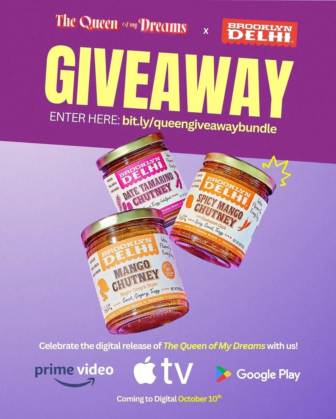 🌶️✨ GIVEAWAY SPOTLIGHT: BROOKLYN DELHI x @thequeenofmydreamsmovie ✨🌶️

👌🏾 Real deal Indian flavors. 🌱

Born in Brooklyn, @brooklyndelhi is all about identity, flavor, and connection. What started at NYC markets has grown into a nationwide favori