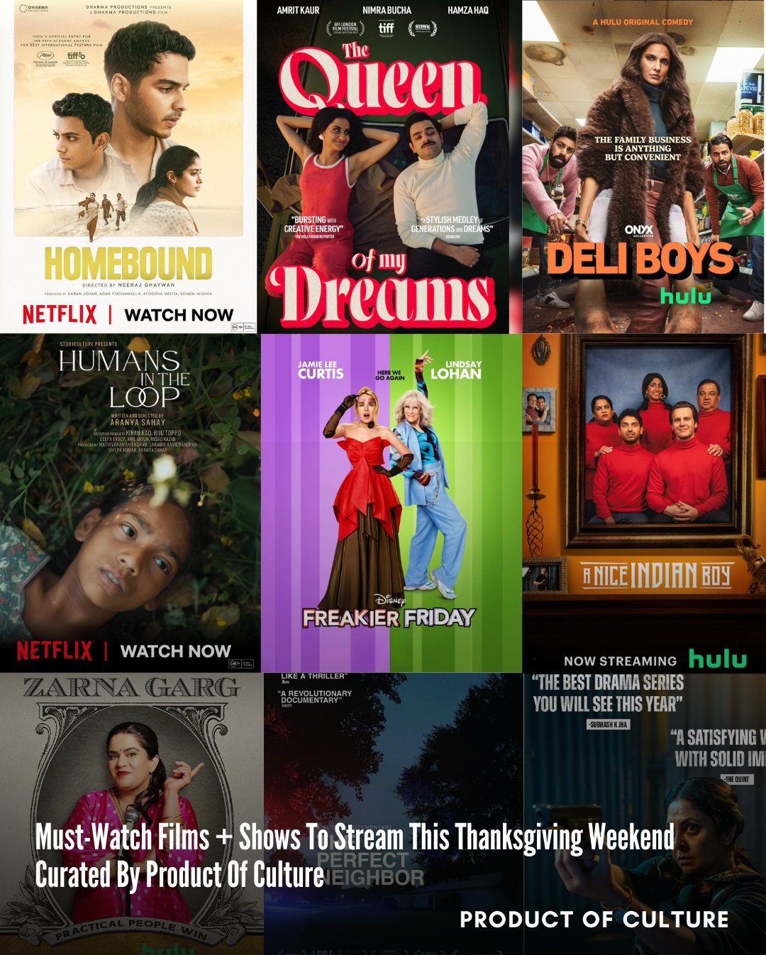 Thanksgiving weekend watchlist, curated by @_productofculture_ ✨ All streaming now 🎬🍿