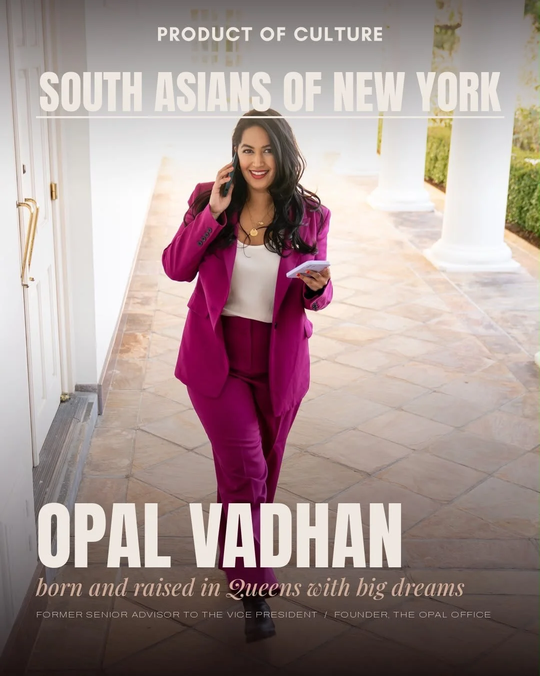Opal Vadhan is a first-generation Indian American from Queens who has spent more than a decade working at the highest levels of American politics and public service. She began her career as an intern in the Obama White House, went on to spend five ye