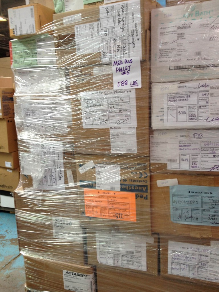 A pallet of mixed medical supplies.