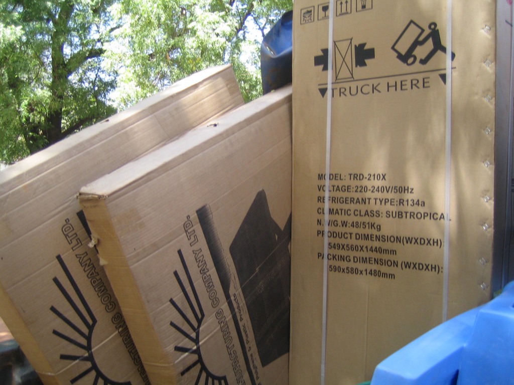 Fridge and tables for the Nutrition Center.