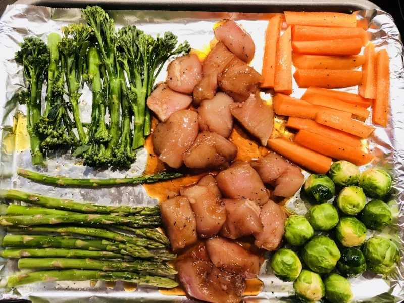 All ingredients on tray ready to cook