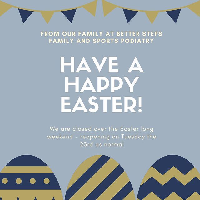 Happy Easter. We hope everyone has a fantastic relaxing break filled with good times and chocolate!
#betterstepspodiatry #podiatry #kidsfeet #running #shoes #biomechanics #orthtoics #bulimbapodiatrist #hawthornepodiatrist #bulimbabusiness #bulimba #h