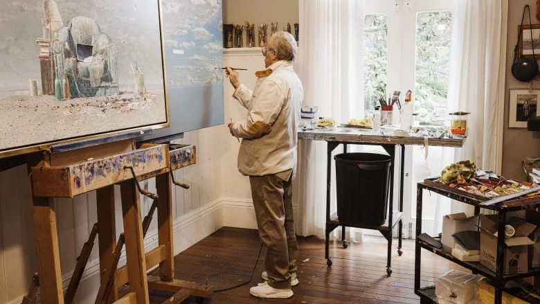 Storrier working in his Bowral studio. Photo: James Brickwood