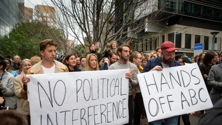 ABC staff walk out after chairman Justin Milne's email letter to former managing director Michelle Guthrie telling her to sack senior ABC reporter Emma Alberici. Photo: David Porter