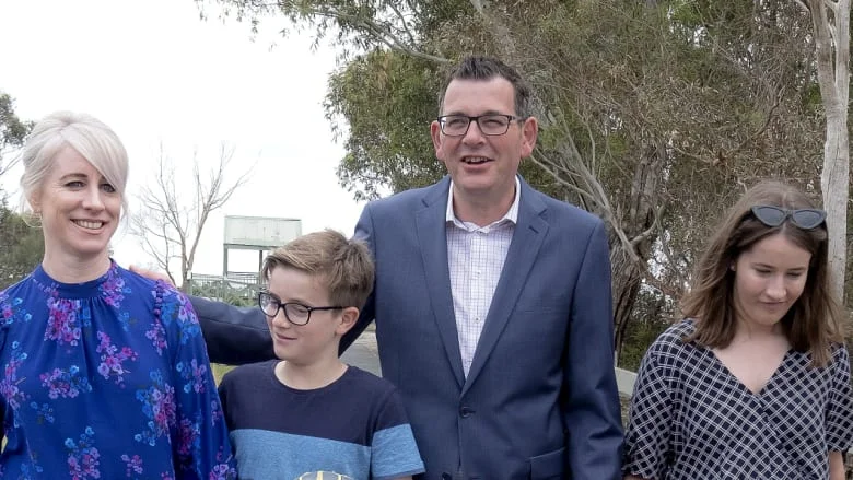 Daniel Andrews, with his family in Seaford, announcing money for new parks. Credit:Luis Enrique Ascui
