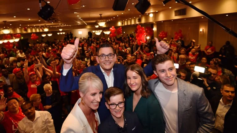 Premier Daniel Andrews and his family — son Noah, 16, wife Cath, daughter Grace, 14, and son Joseph, 11. Photo:Joe Armao