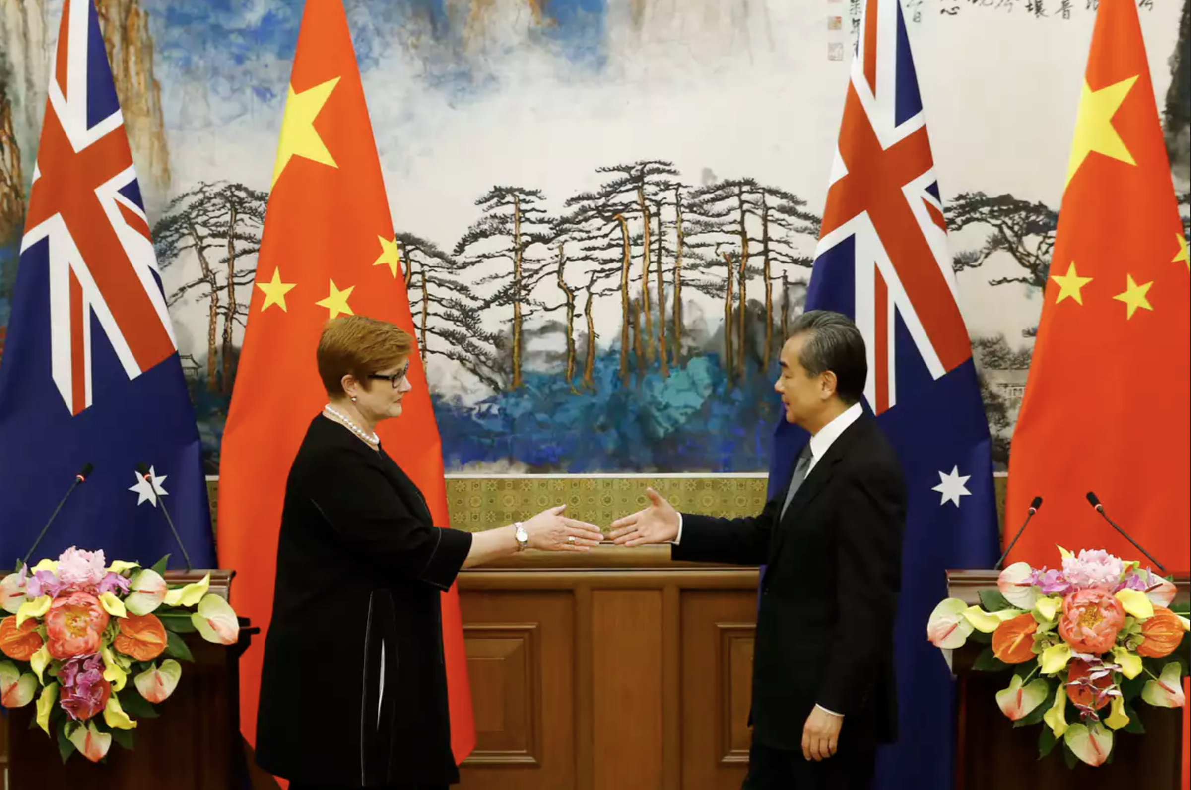 Foreign Minister Marise Payne meets Chinese Foreign Minister Wang Yi in Beijing in November 2018. AAP/EPA/Thomas Peter