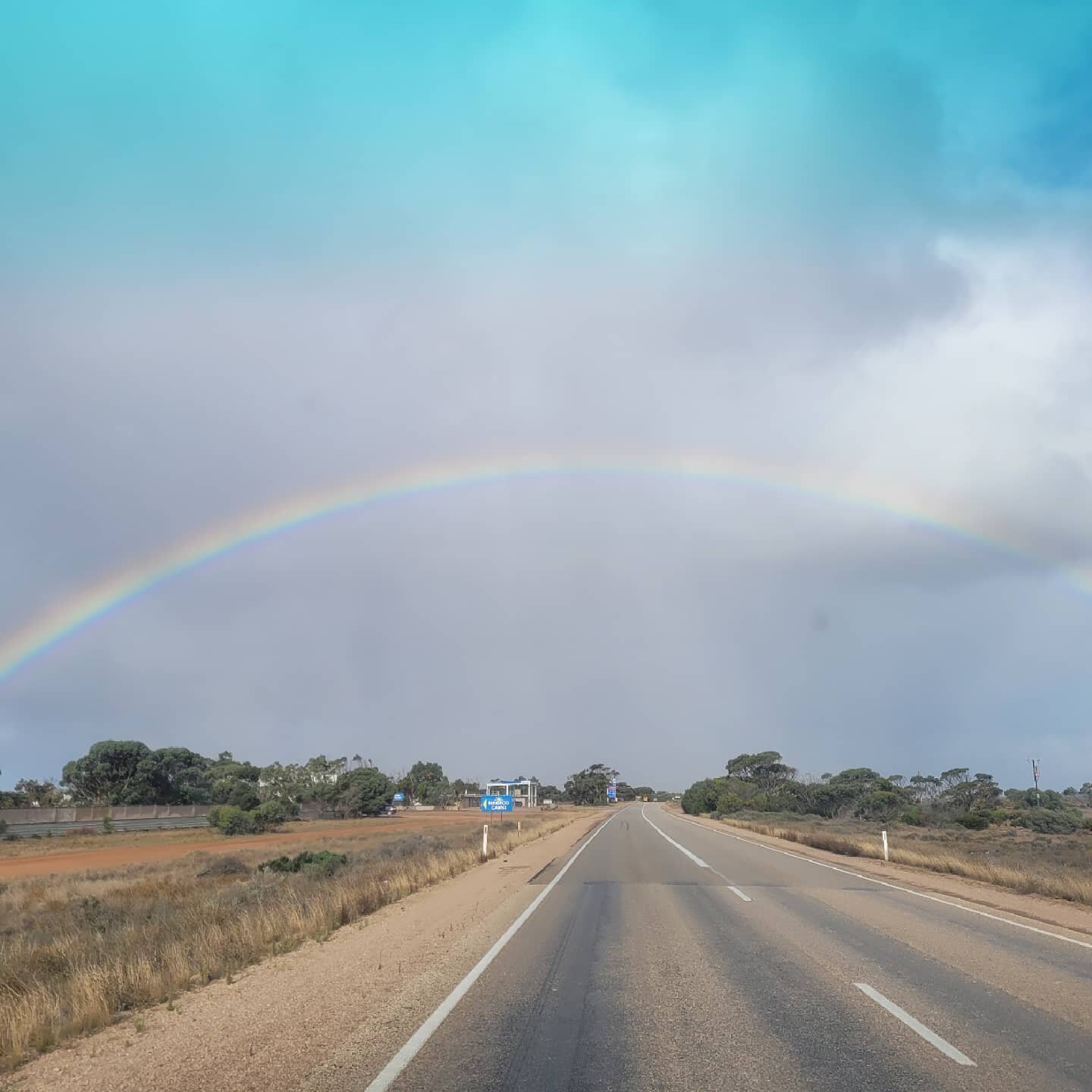 Day XXIV cross-country road trip. Rainbow over the Nullarbor. Great country, gotta say.