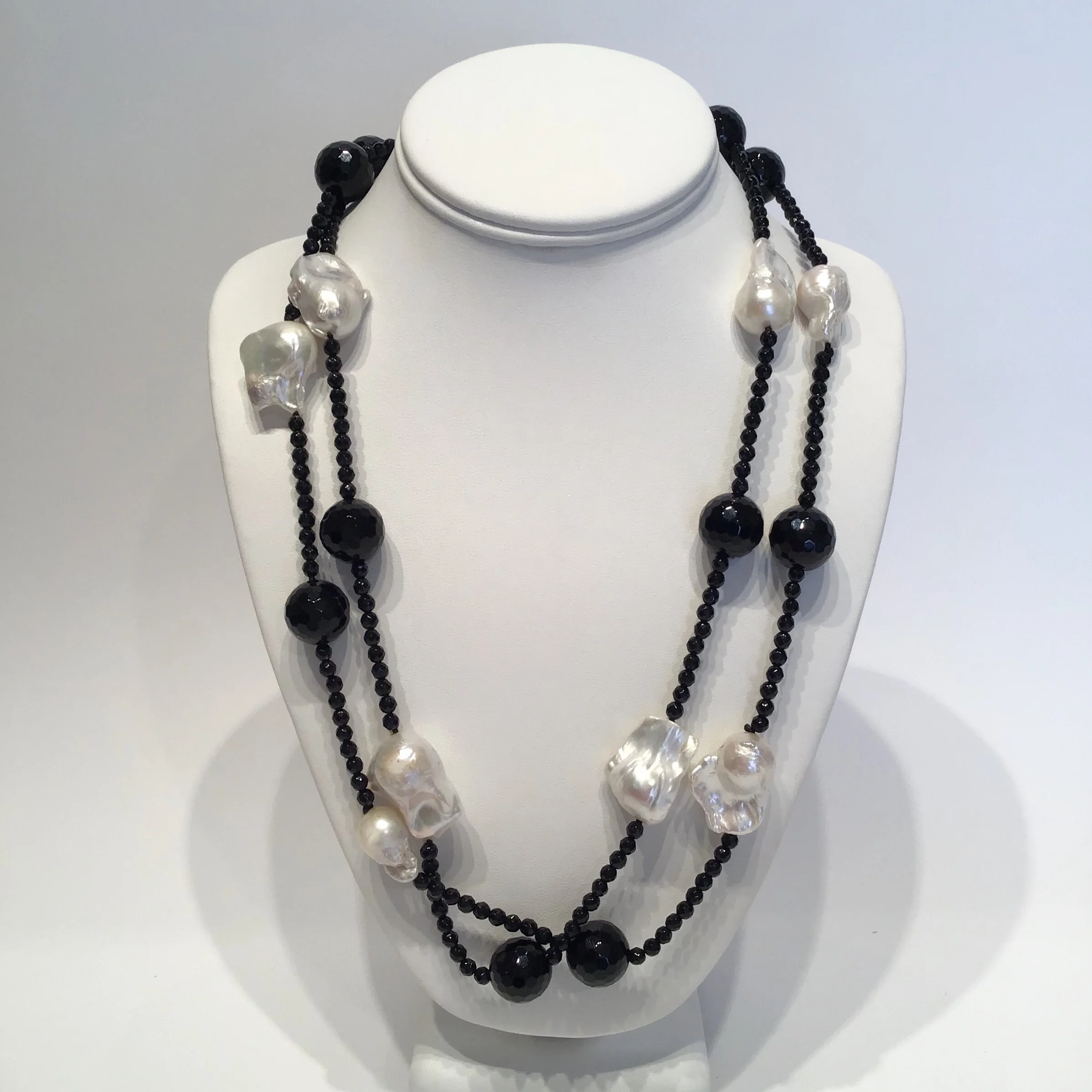 Baroque pearls and Black Onyx long 