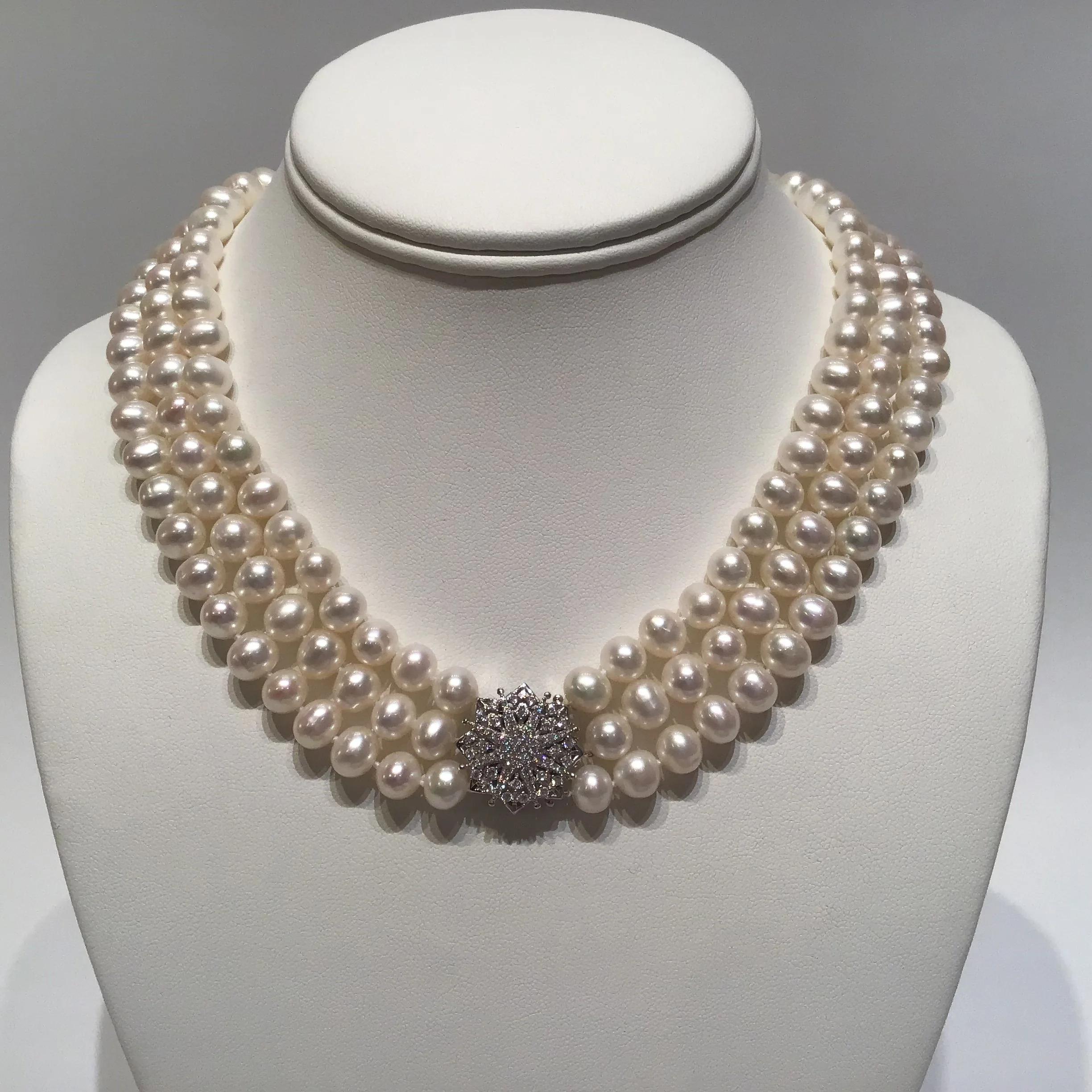 Triple Pearl Choker with Jewelled 