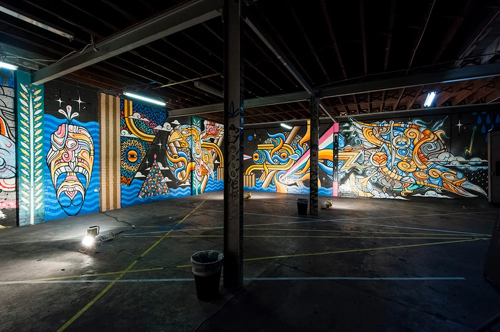 Garage mural installation with Phibs