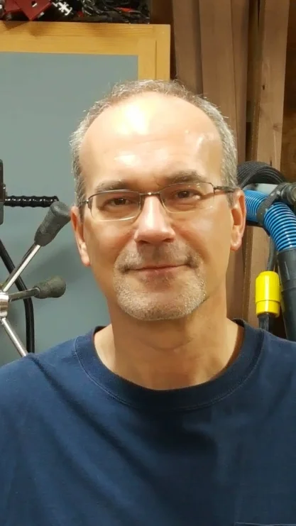 My name is Guy Dunlap, and I have been a woodworker for long as I can remember. I fell in love with the craft when I was in junior high school, and I have been building furniture since. I treated woodworking as a hobby for many years, and then in the 1990s I opened my own shop and started a business making custom furniture. While I enjoyed the freedom and fulfillment it gave me, it was not as financially rewarding as I hoped it would be. So after a few years of trying very hard to make it work, I realized I would have to go back to a regular job and make furniture as a hobby again. A few years ago, I started posting videos of my builds on You Tube. These are long format instructional videos and meant to help a woodworker take his/her craft to the next level. I found myself becoming an active participant in the online woodworking community, and meeting many people from around the world that share my passion. In the summer of 2016, I moved back again to doing woodworking full time. I still have a very active presence on You Tube where I post videos of what I am currently working on, tips, and technique videos. Recently I started giving classes in my shop, and really enjoy it. I am also starting to take on commissions again for custom furniture and cabinetry. My days are very full! Why a podcast? It really seems like a natural progression for me. I really love the idea of being able to answer questions from the community in such an interactive way and have discussions on different subjects. Also being able to work with Freddy and Justin on this will be quite a treat for not only me, but also the listeners. Between the three of us, the experience we have in not only woodworking but also the business of woodworking, we will be able to help woodworkers just starting out to more experienced woodworkers