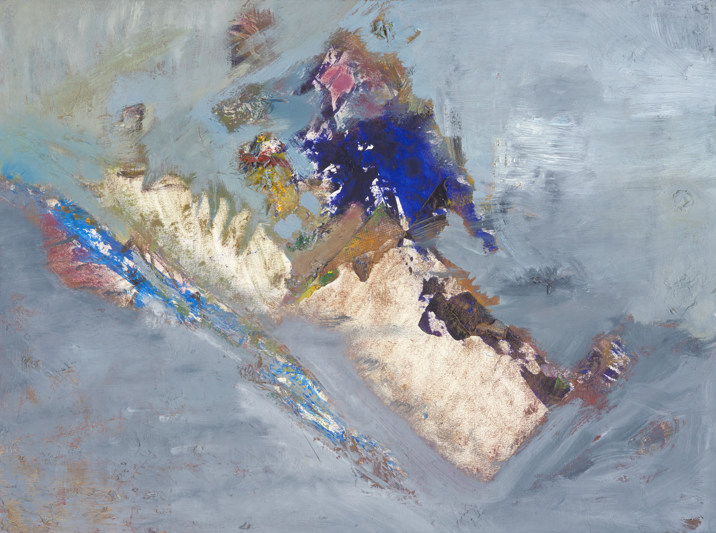 Bird on Birch, 2016, oil and paper towel on paper, 30” x 40”
