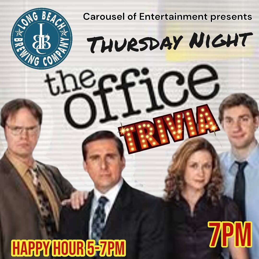 This Thursday The Office Trivia! 
Trivia starts at 7pm 
Happy Hour starts at 5pm! 
$2 off all pints !