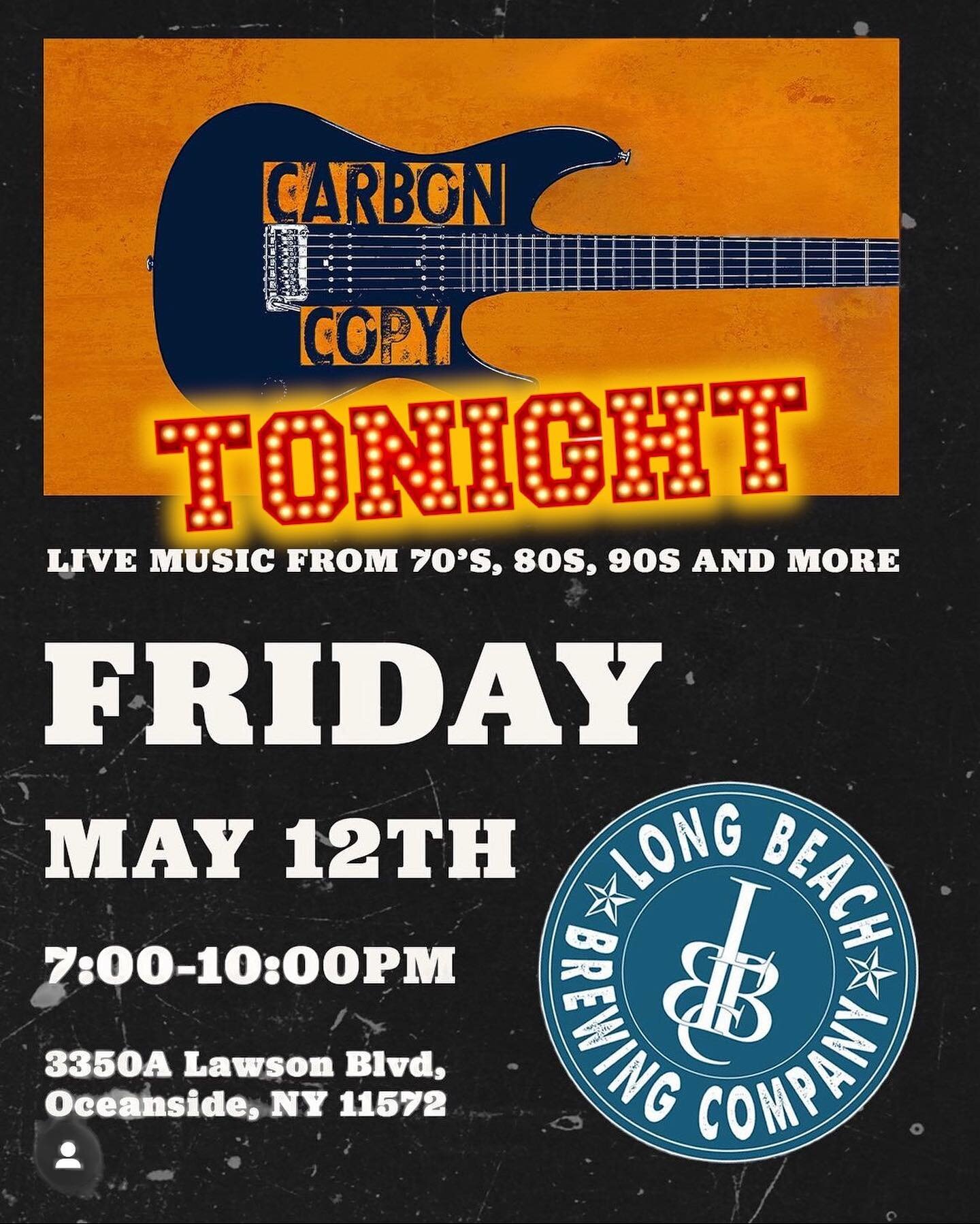 Tonight we have @carboncopymusicli 
from 7-10pm 
Doors open at 5pm today 
Happy hour from 5-7