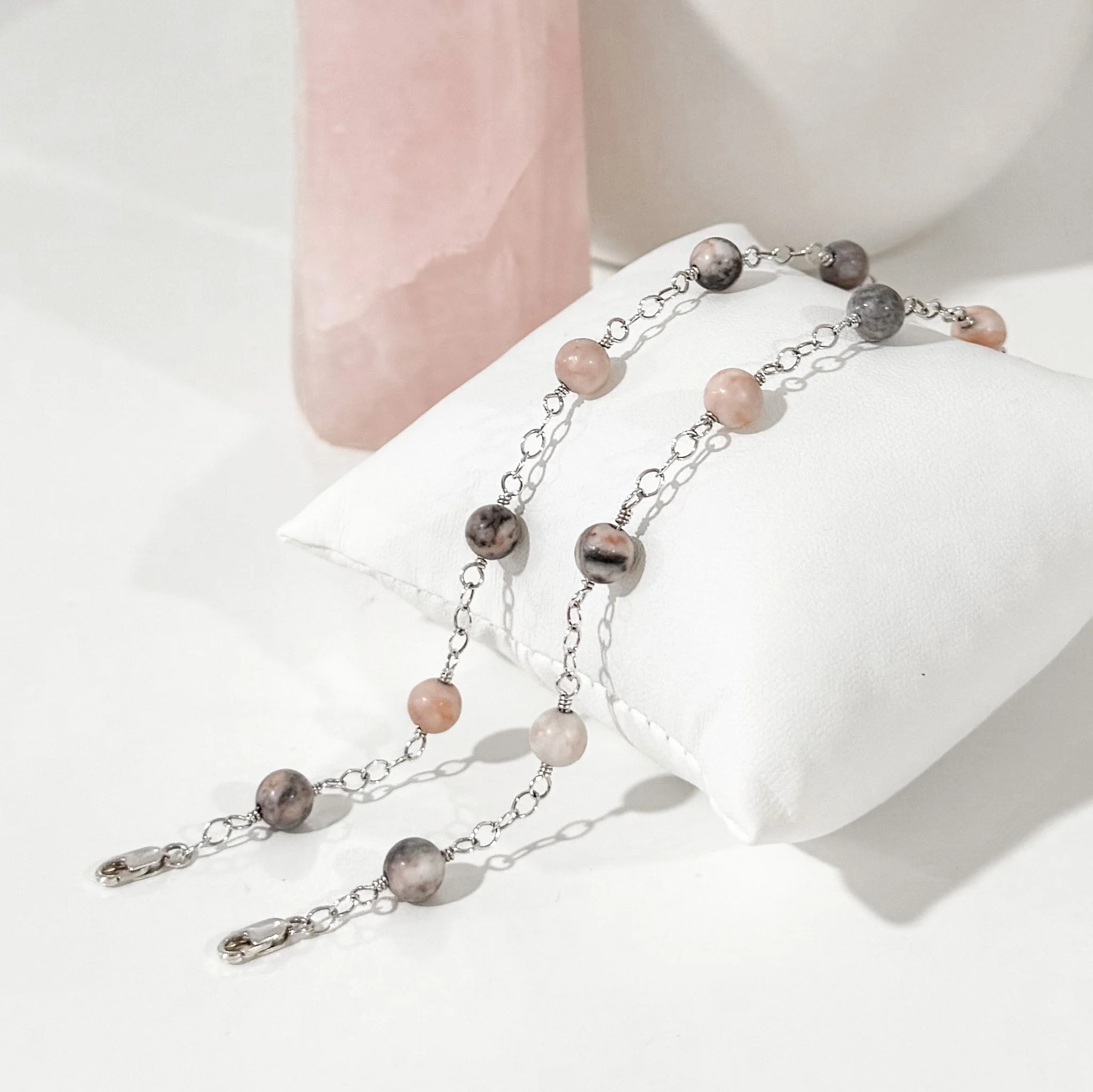 Pink Zebra Jasper & Silver Link Bracelet
