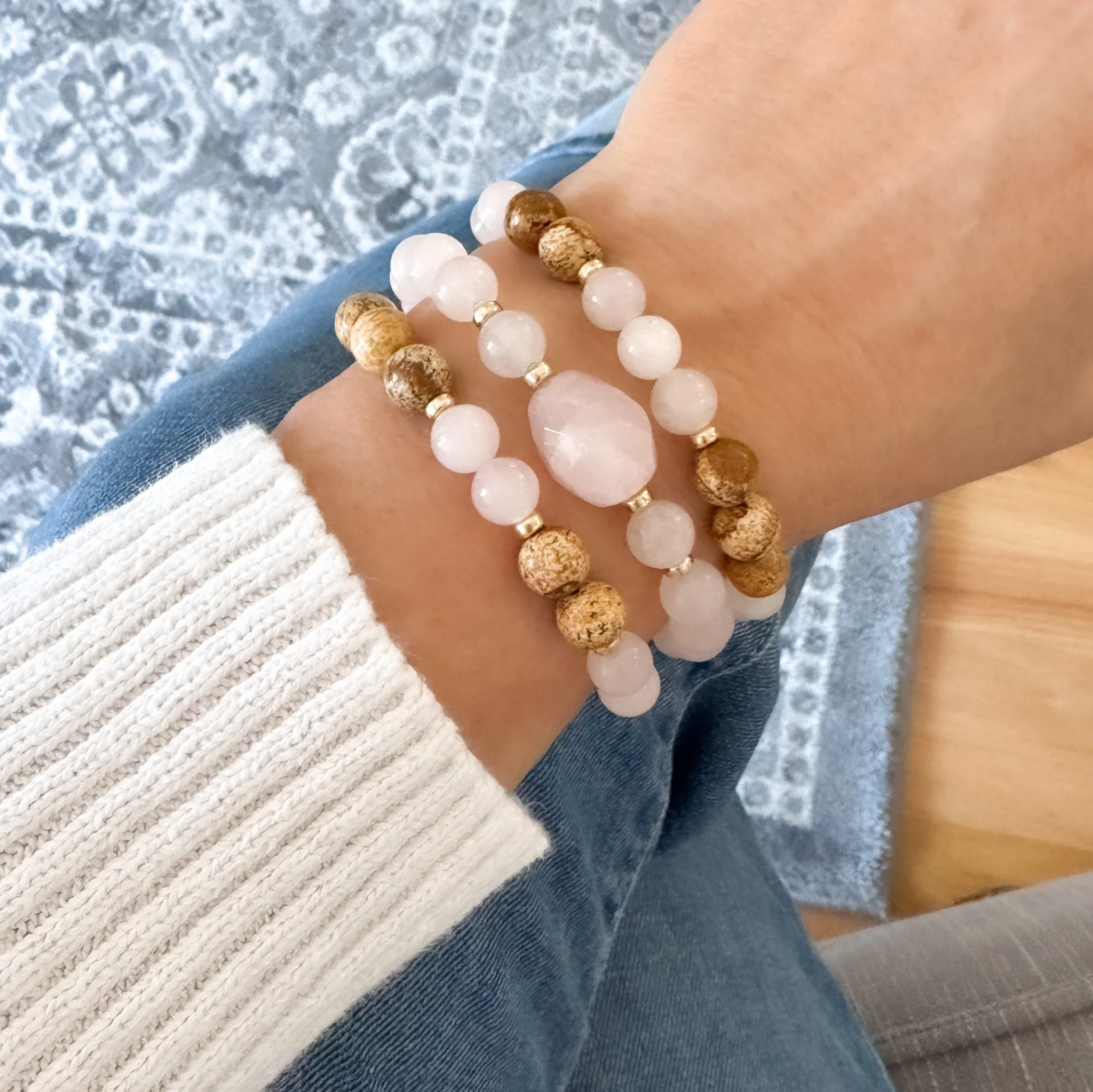 Rose Quartz and Picture Jasper ~ Trio