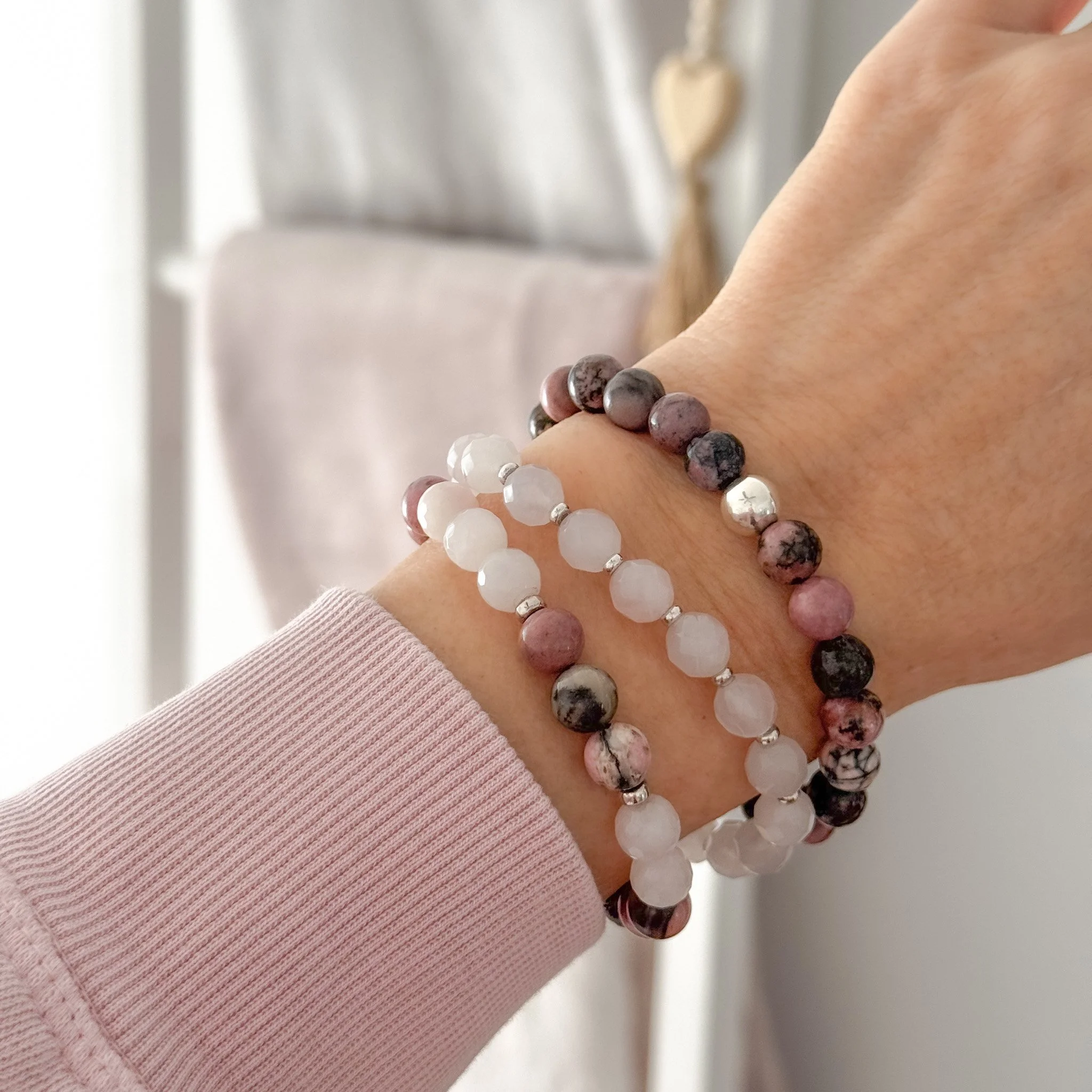 Rose Quartz and Rhodonite ~ Trio