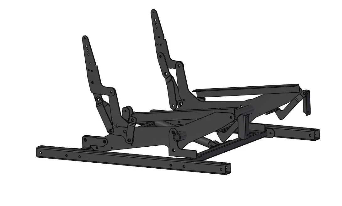  The first step is attaching a support bar under the mechanism to both attach arms to and support the casters. 