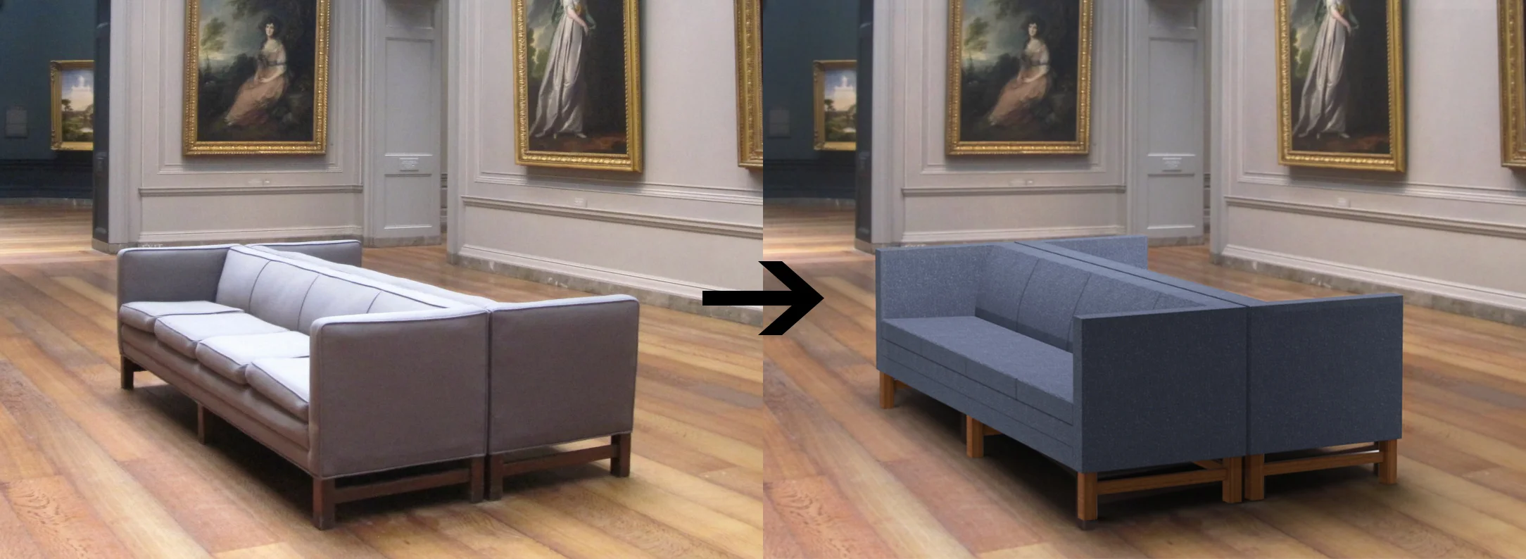  In 2015 the National Gallery of Art put out an RFQ to a number of furniture companies for a replacement to their iconic sofas. I traveled to the space and created a series of renders showing a similar sofa with an updated aesthetic. Going the extra 