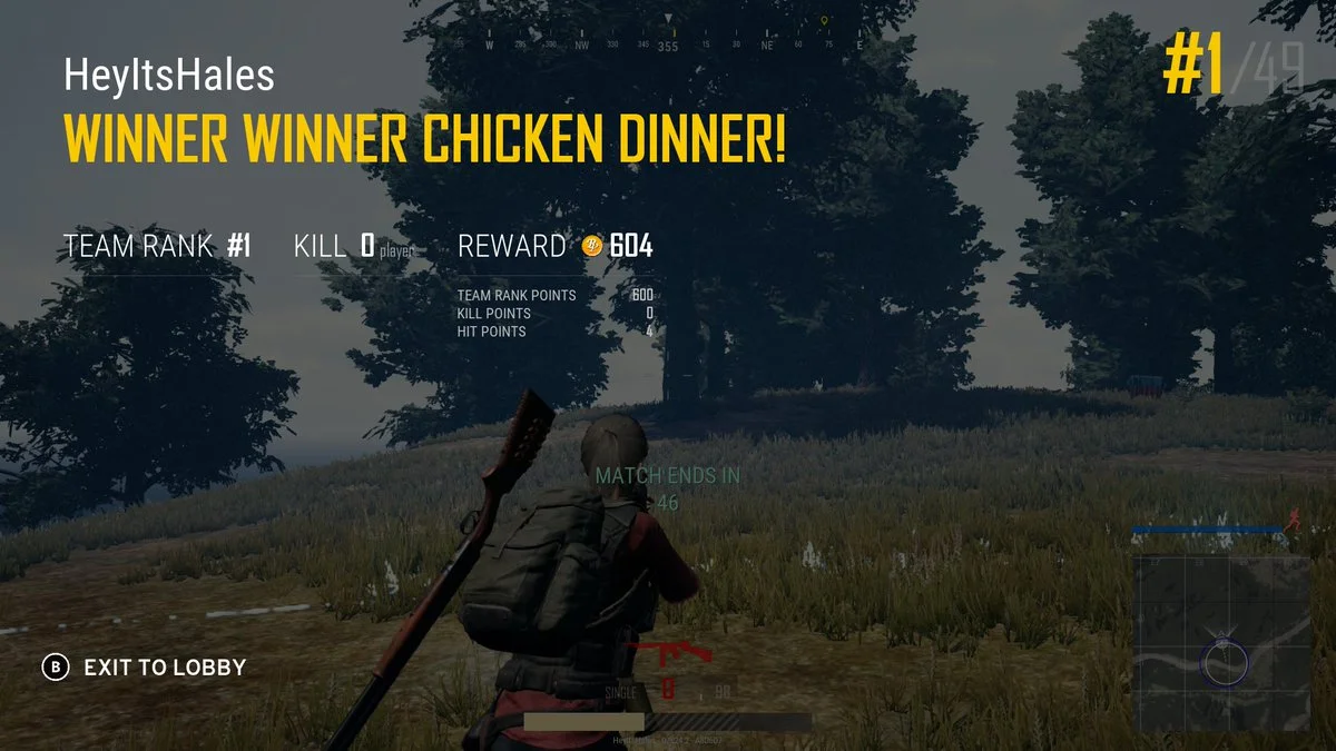 Getting a Chicken Dinner with zero kills is definitely possible.
