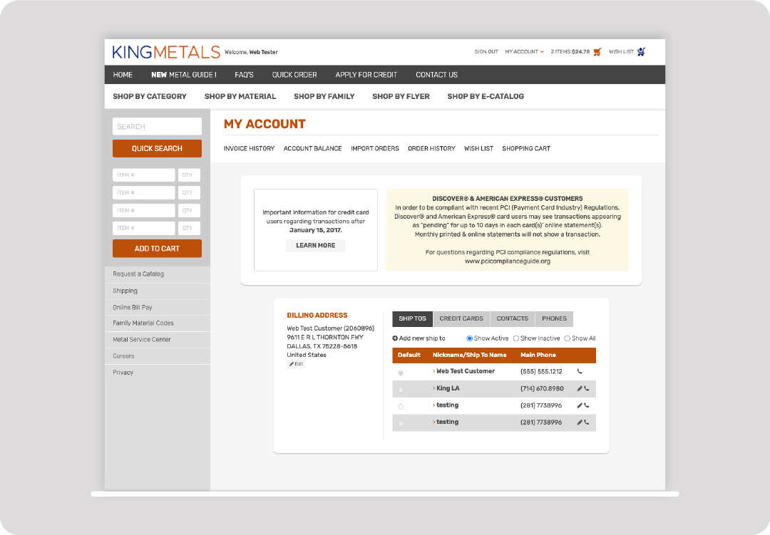 Account Home Page