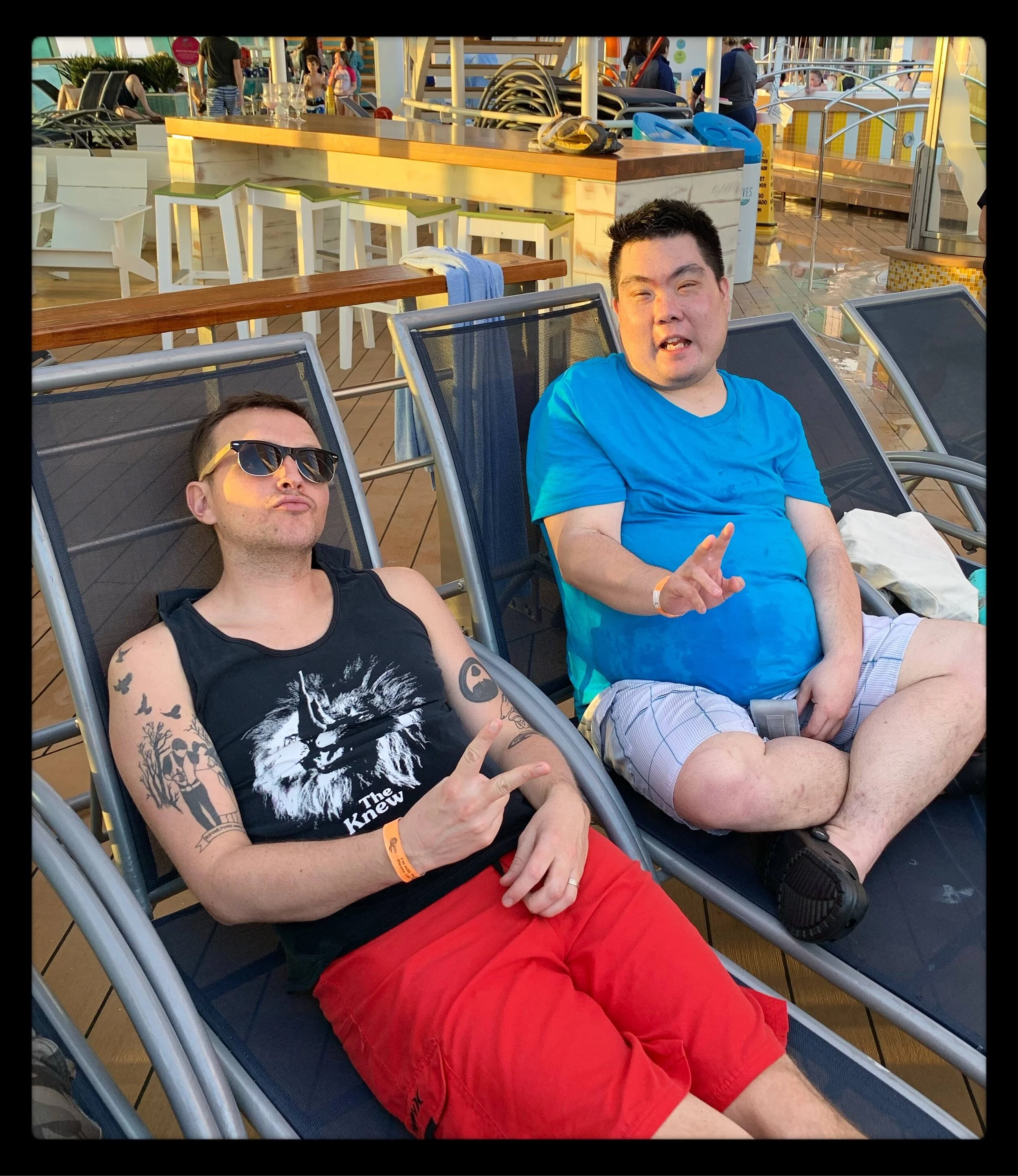 Andy and Nik, kicking it on the deck of the ship.