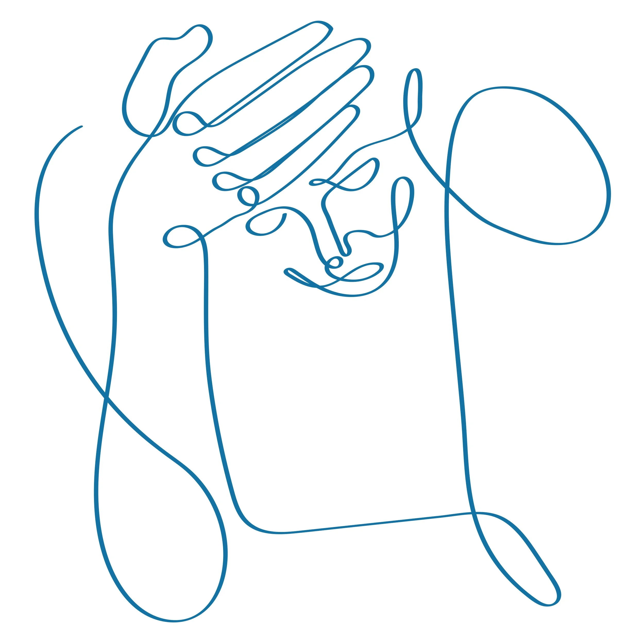 Sketch drawing of a person holding their head