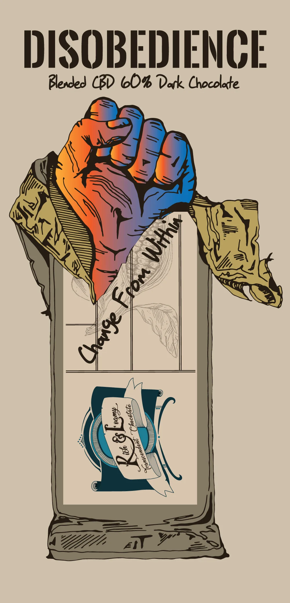 Label for Disobedience Chocolate Bar