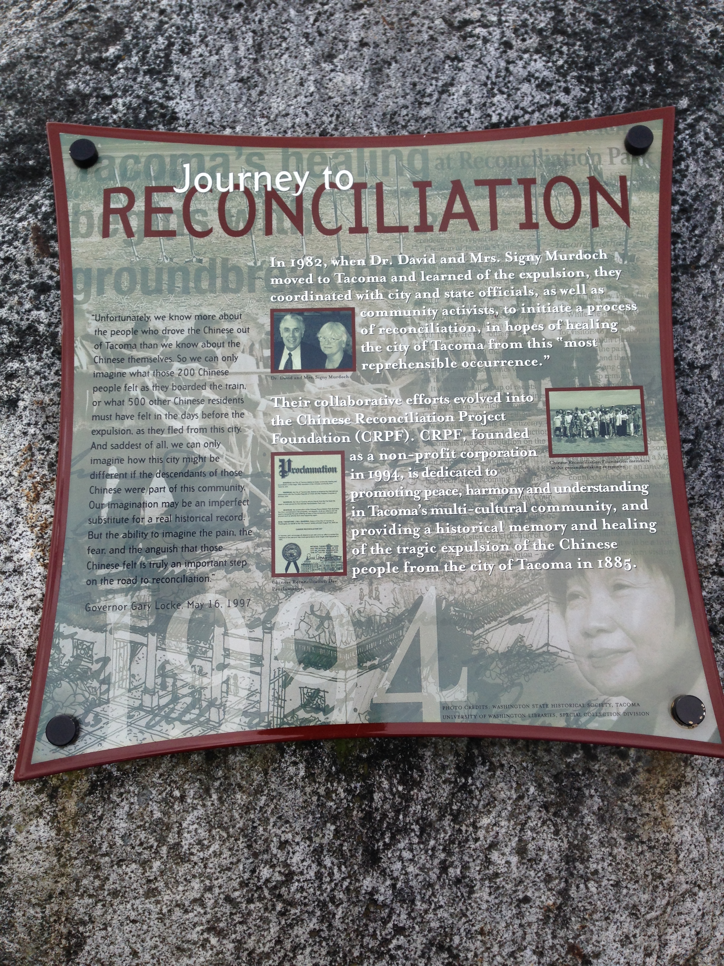  Plaque detailing the Reconciliation process and the construction of Reconciliation Park. Cesare Bigolin. 