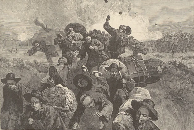 Thulstrup de Thure's depiction of the 1885 Rock Springs Massacre which appeared in Harper's Weekly. Wikimedia Commons .