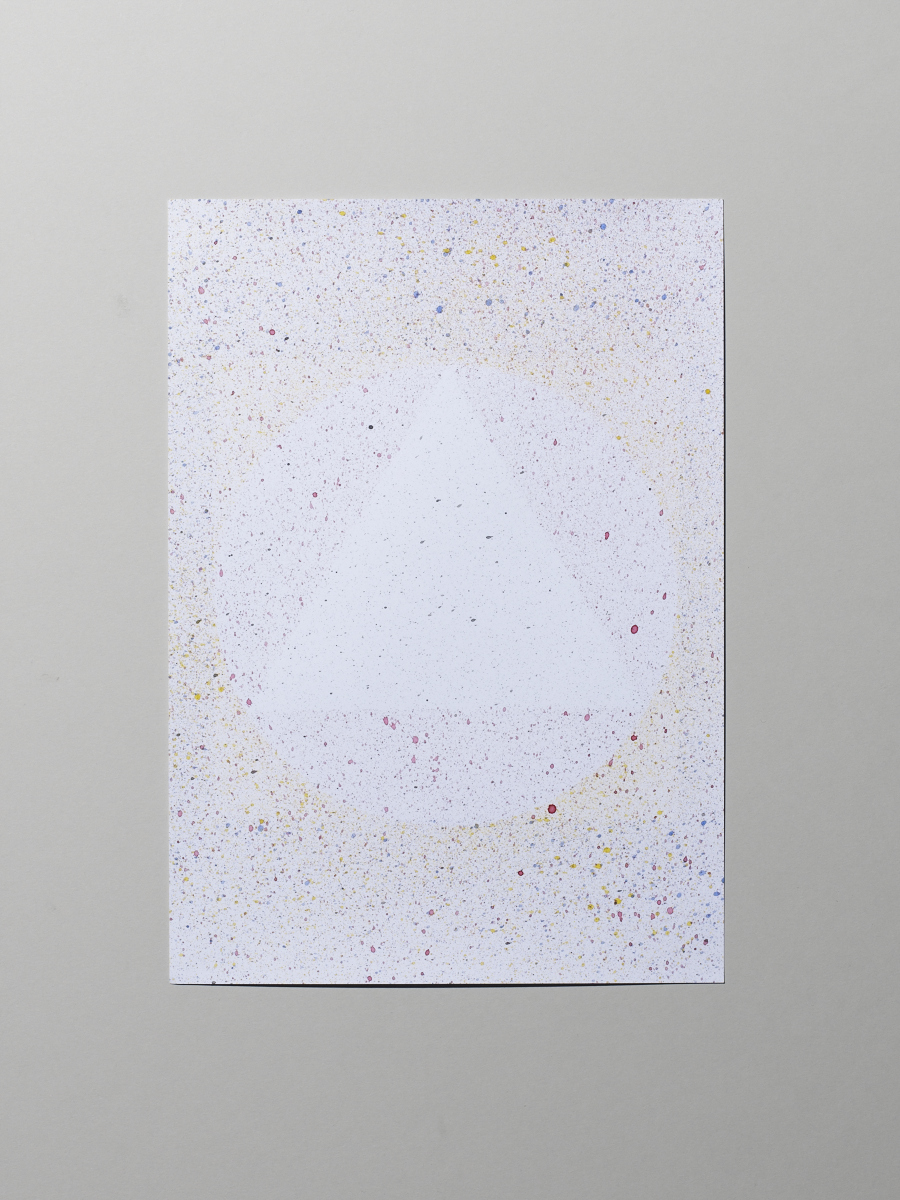  Speckled painting of primary colours and simple goemetric shapes. Photo:  Michael Bodiam.  