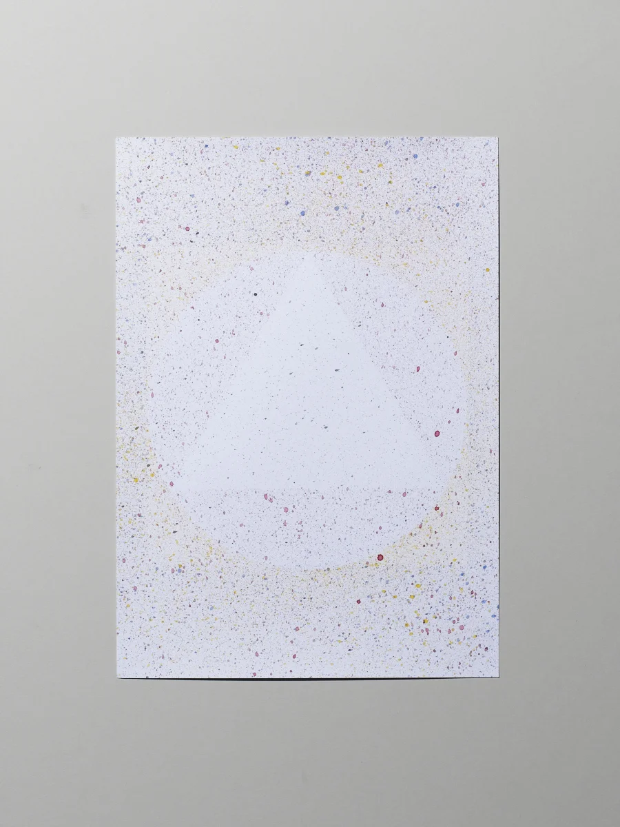 Speckled painting of primary colours and simple goemetric shapes. Photo: Michael Bodiam.
