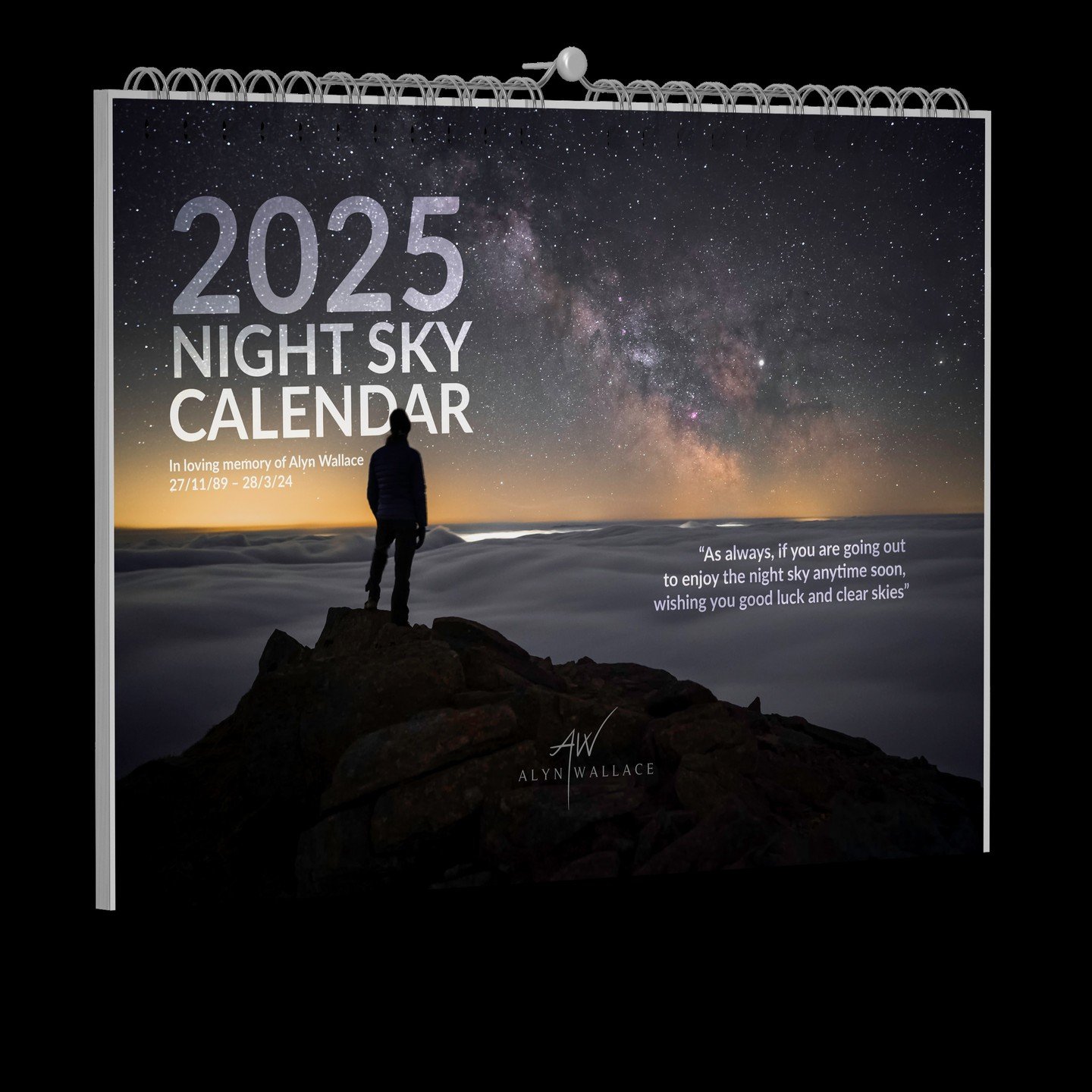 Pre-Orders for Alyns 2025 Memorial Calendar are now live. A limited run of 1500 calendars is being produced.
A collection of mesmerising night sky photographs taken across the world including some private images of the man himself.
Significant dates 
