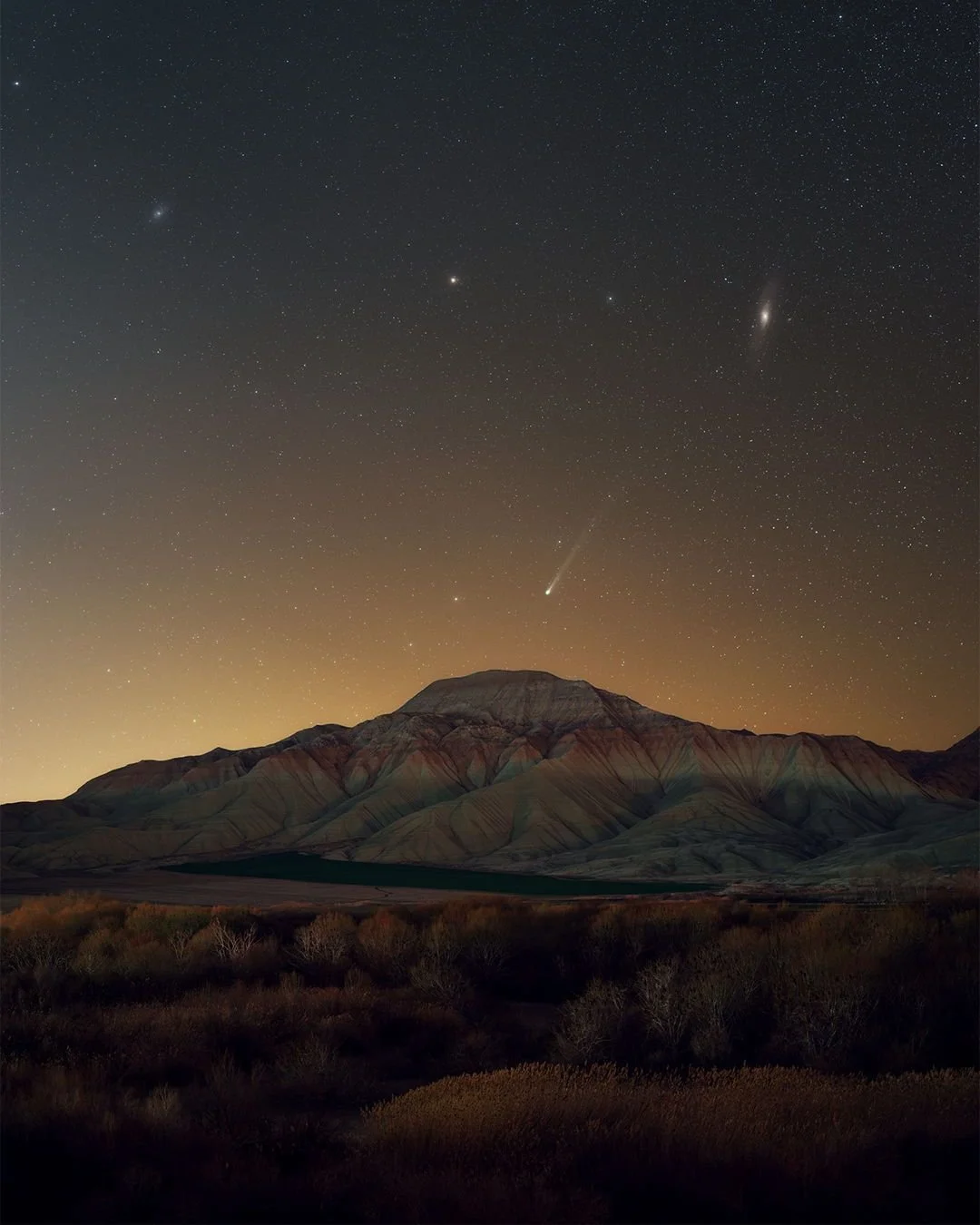 🌌 Two Galaxies, One Comet ☄️
So pumped to have captured this rare event. After a 4 and a half hour drive away from the light pollution of Istanbul I was finally able to capture my first image of Comet 12P/Pons-Brooks. This ball of ice and dust visit