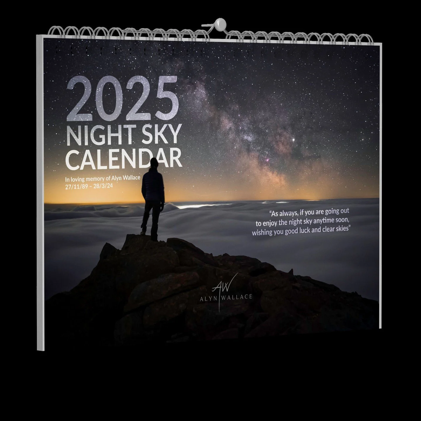 Pre-Orders for Alyns 2025 Memorial Calendar are now live. A limited run of 1500 calendars is being produced.
A collection of mesmerising night sky photographs taken across the world including some private images of the man himself.
Significant dates 