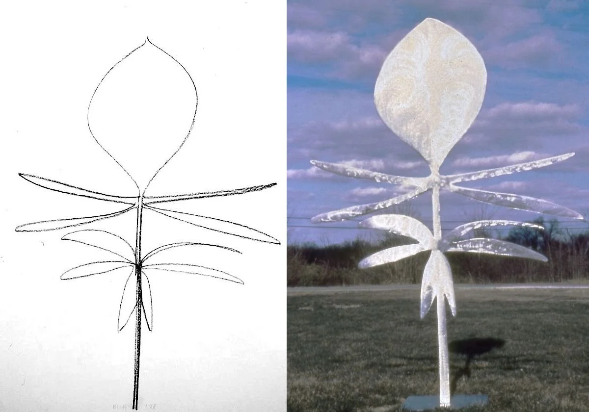 My Friend, 1978 
conte on paper, 24 x 18in. 
aluminum, 82 x 58in.